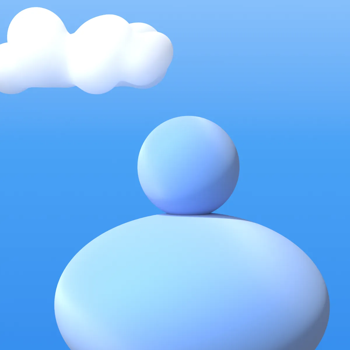 Soft blue spheres stacked beneath a cloud